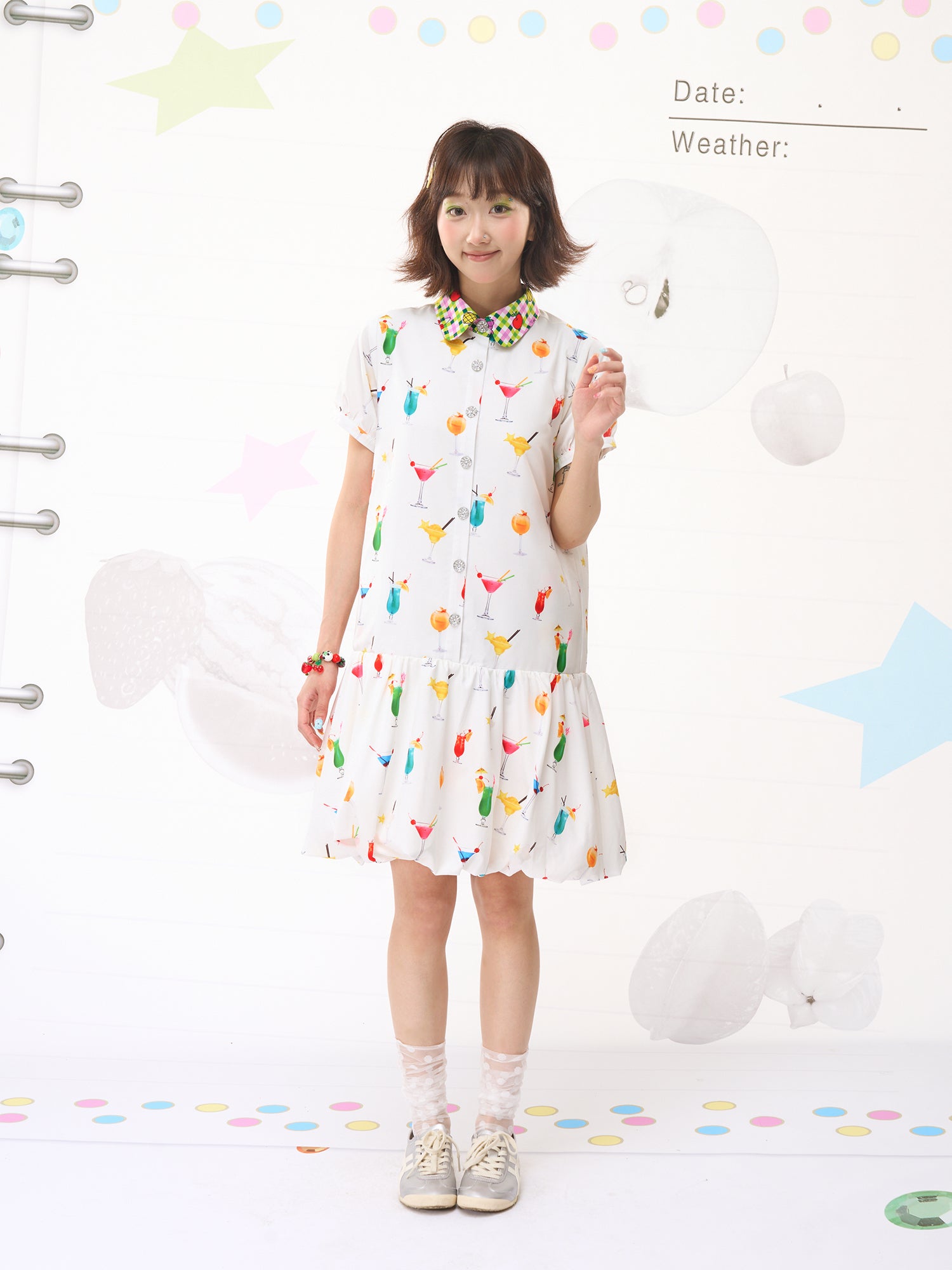 FRUITS Bubble Drink Summer Dress | Original Soda Shirt-Collar Dress dress Fruits