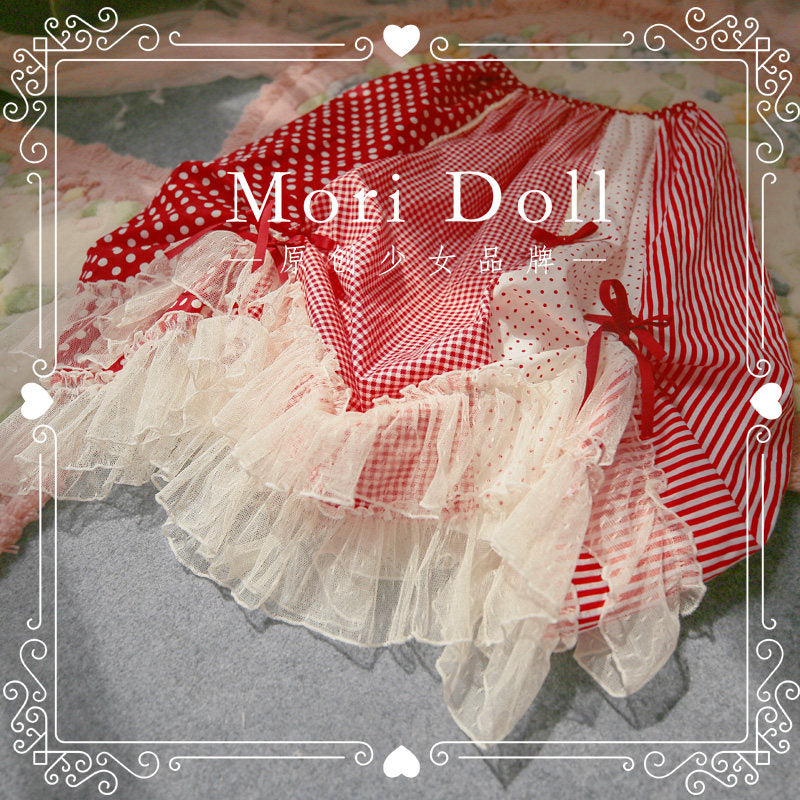 Mori Doll – Bow Patchwork Midi Skirt skirt Mori Doll