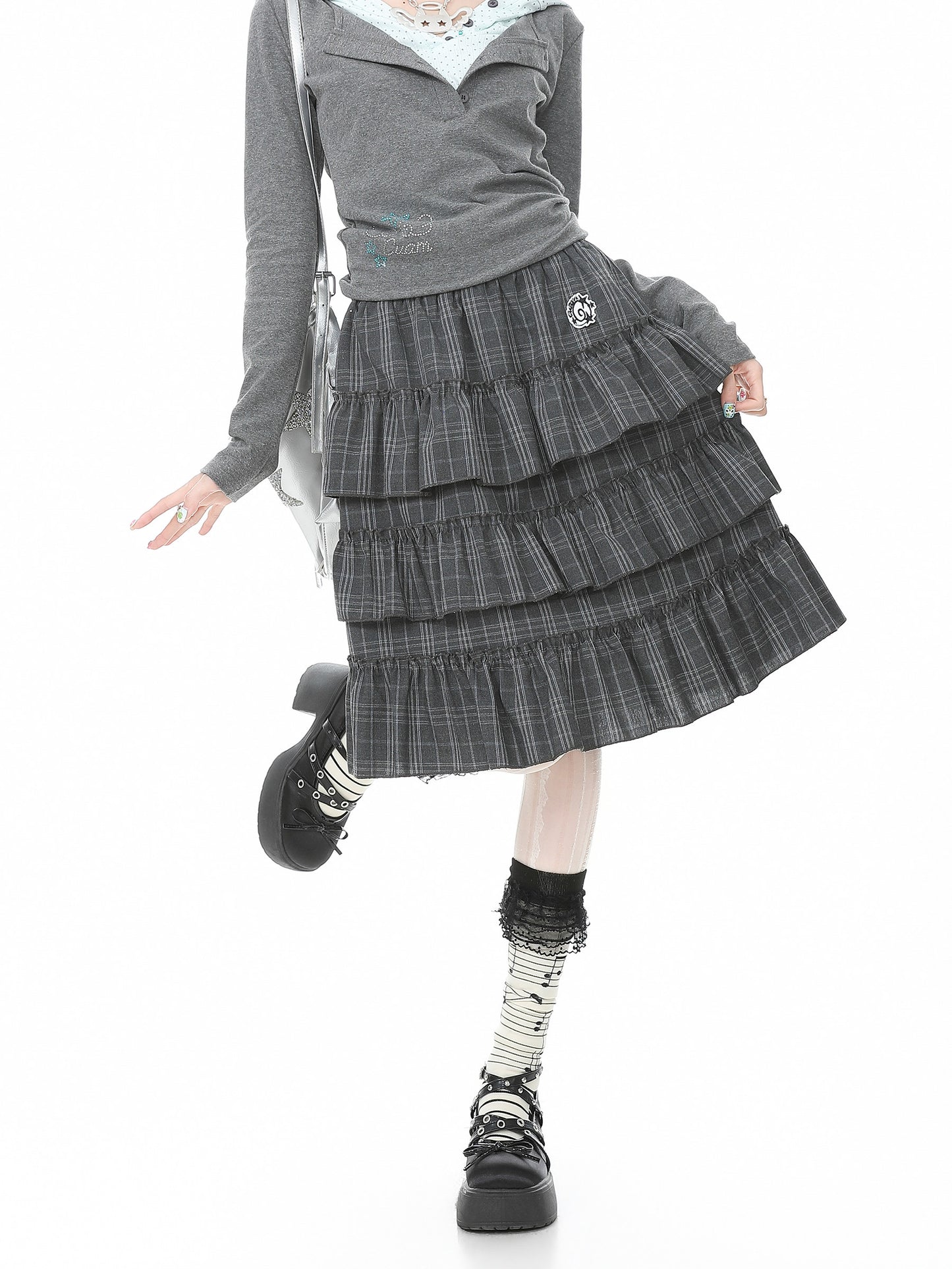 Languid Park - Plaid Ruffle Embroidered Skirt skirt Languid Park