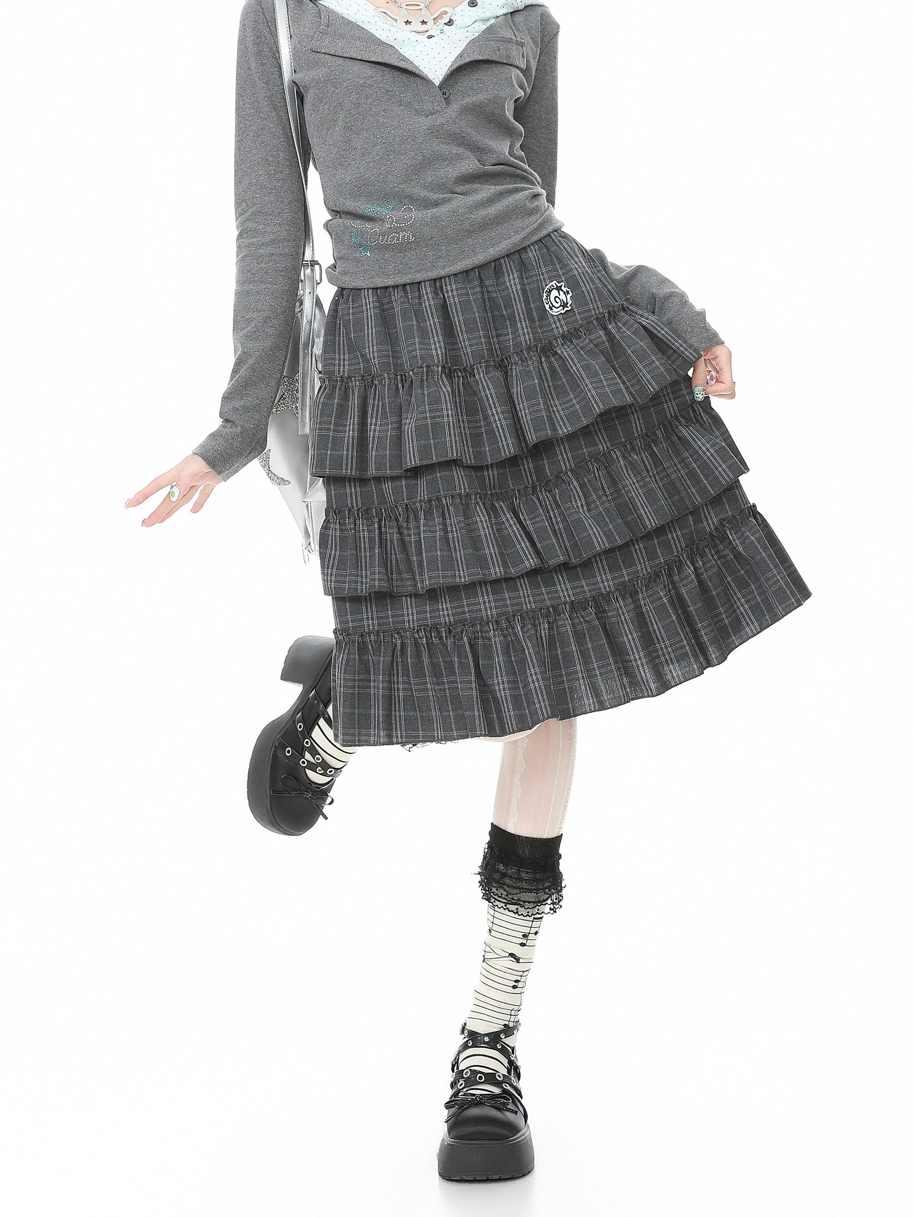 Languid Park - Plaid Ruffle Embroidered Skirt skirt Languid Park