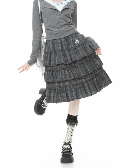 Languid Park - Plaid Ruffle Embroidered Skirt skirt Languid Park