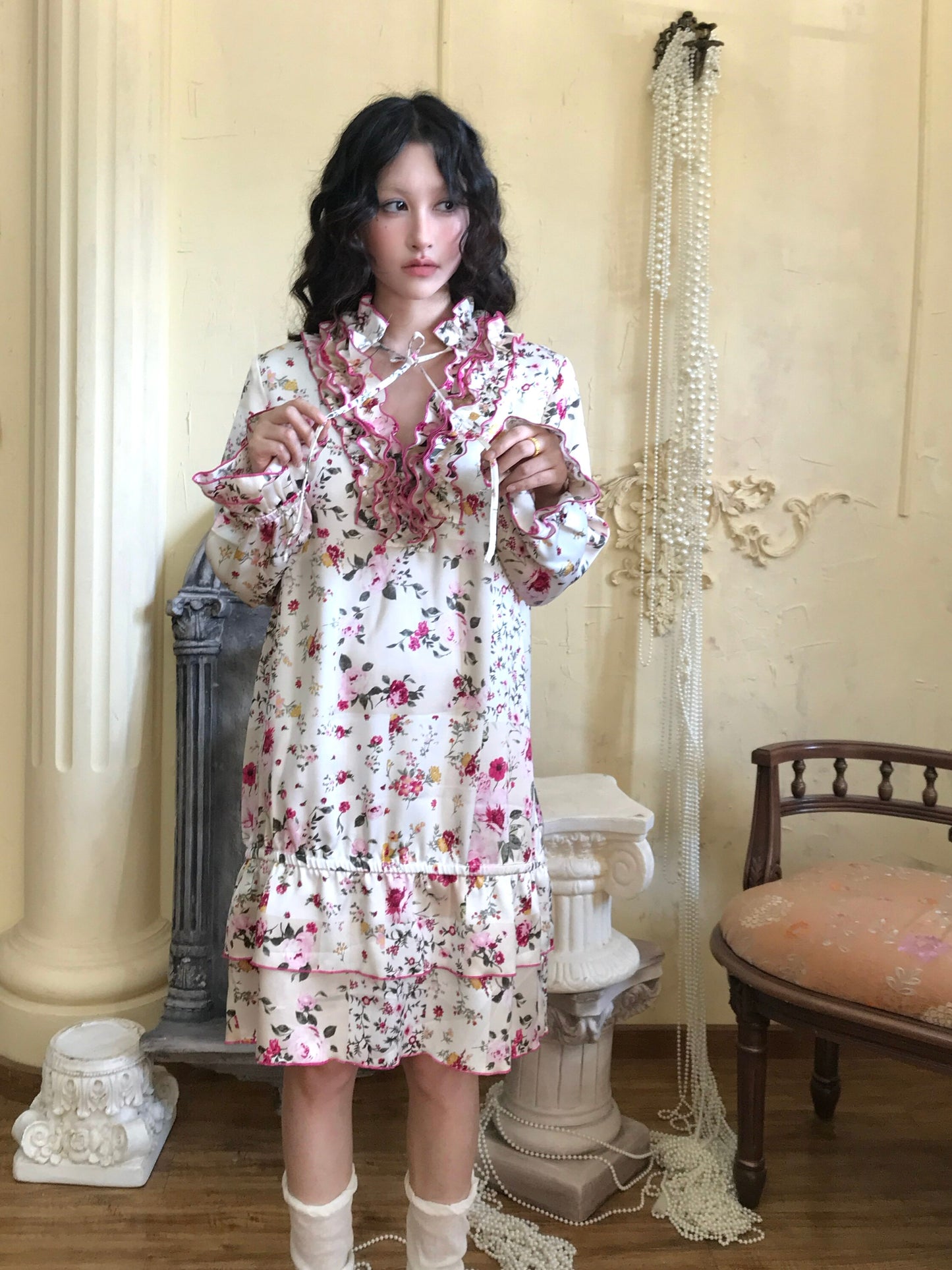 HIBABAO - Vintage Patchwork Floral Dress dress HIBABAO