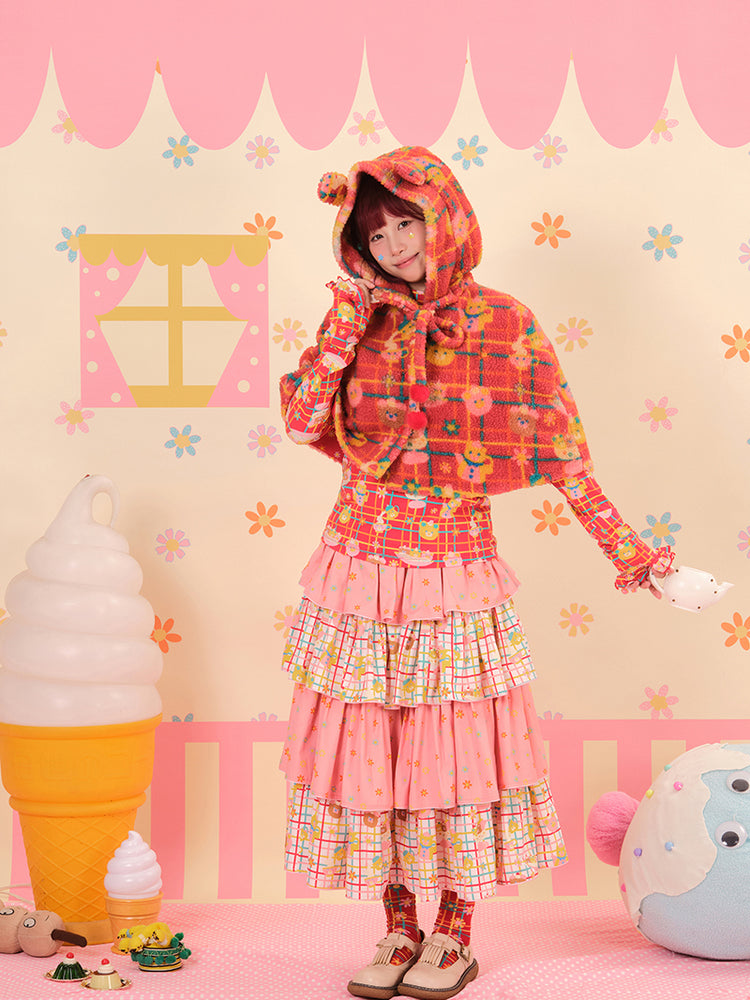 NIKKOU - Kawaii Bear Ear Fleece Cape with Hood cape Nikkou home