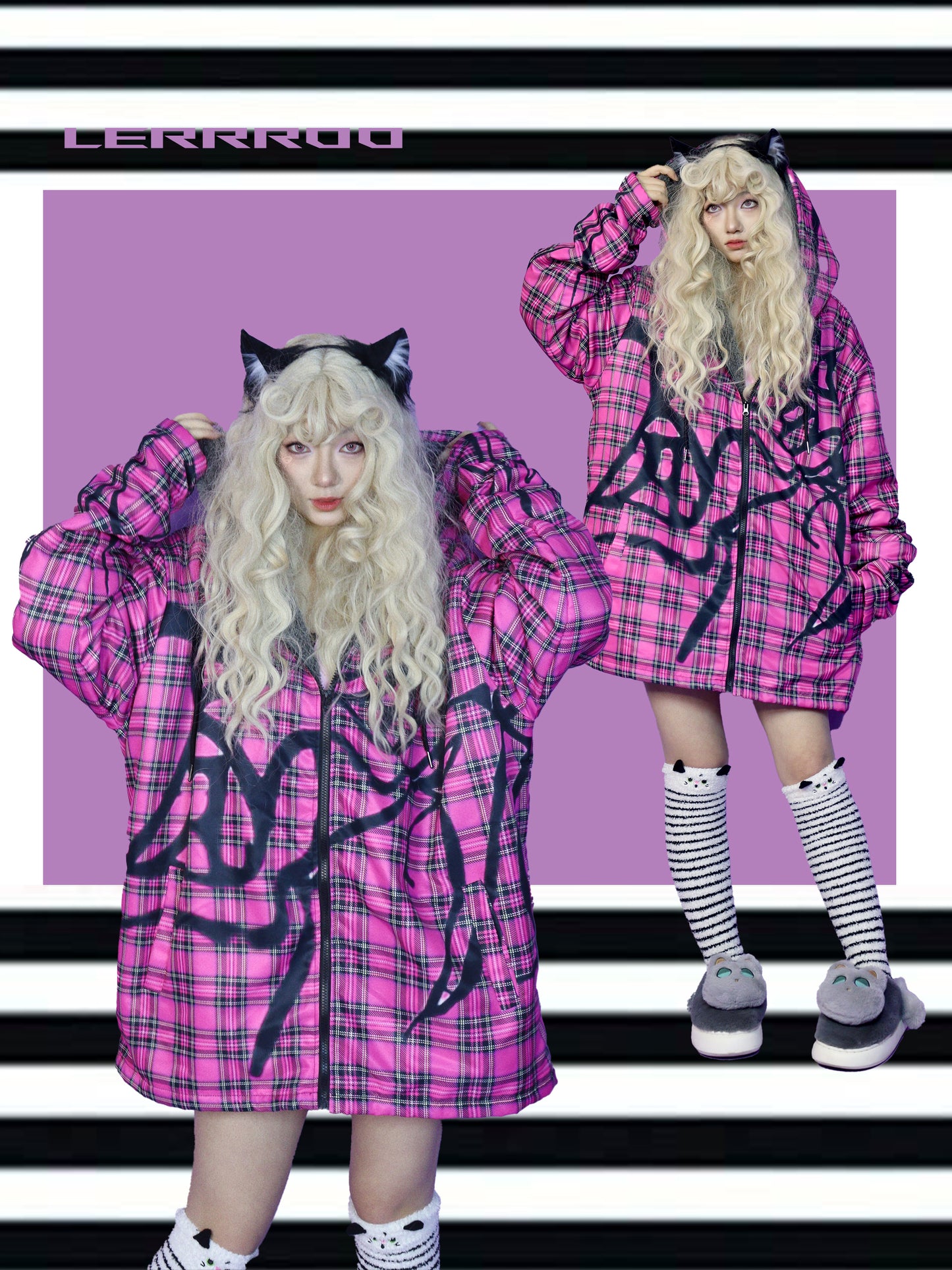 LEERROO - Harajuku Kawaii Padded Hoodie Jacket Fleece Lining hoodie Leerroo