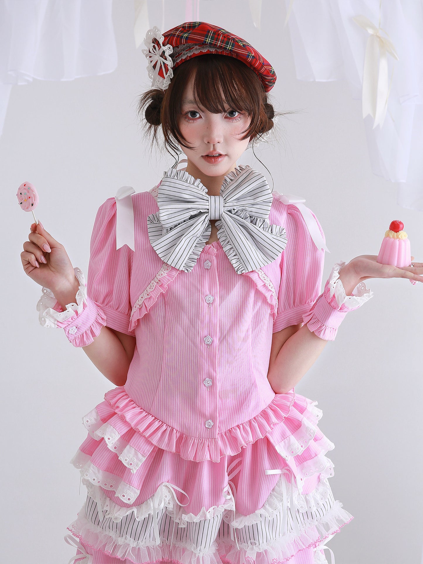 SOS MEME CLUB - Pink Stripe Lolita Blouse blouse SOS MEME CLUB