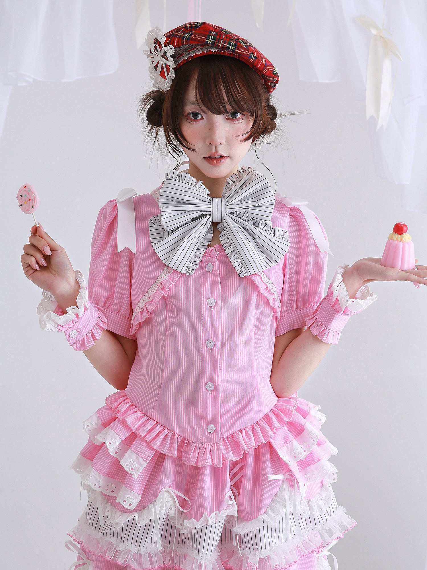 SOS MEME CLUB - Pink Stripe Lolita Blouse blouse SOS MEME CLUB