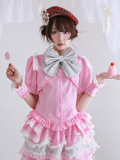 SOS MEME CLUB - Pink Stripe Lolita Blouse blouse SOS MEME CLUB