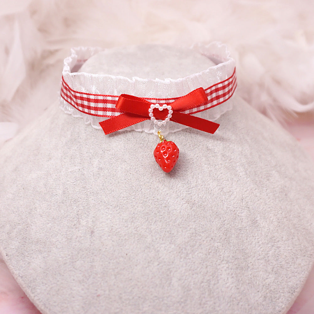 MaoJiang - Kawaii Red Bow Strawberry Lace Choker necklace maojiang