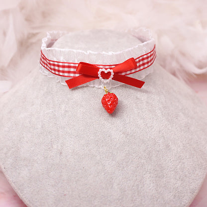 MaoJiang - Kawaii Red Bow Strawberry Lace Choker necklace maojiang