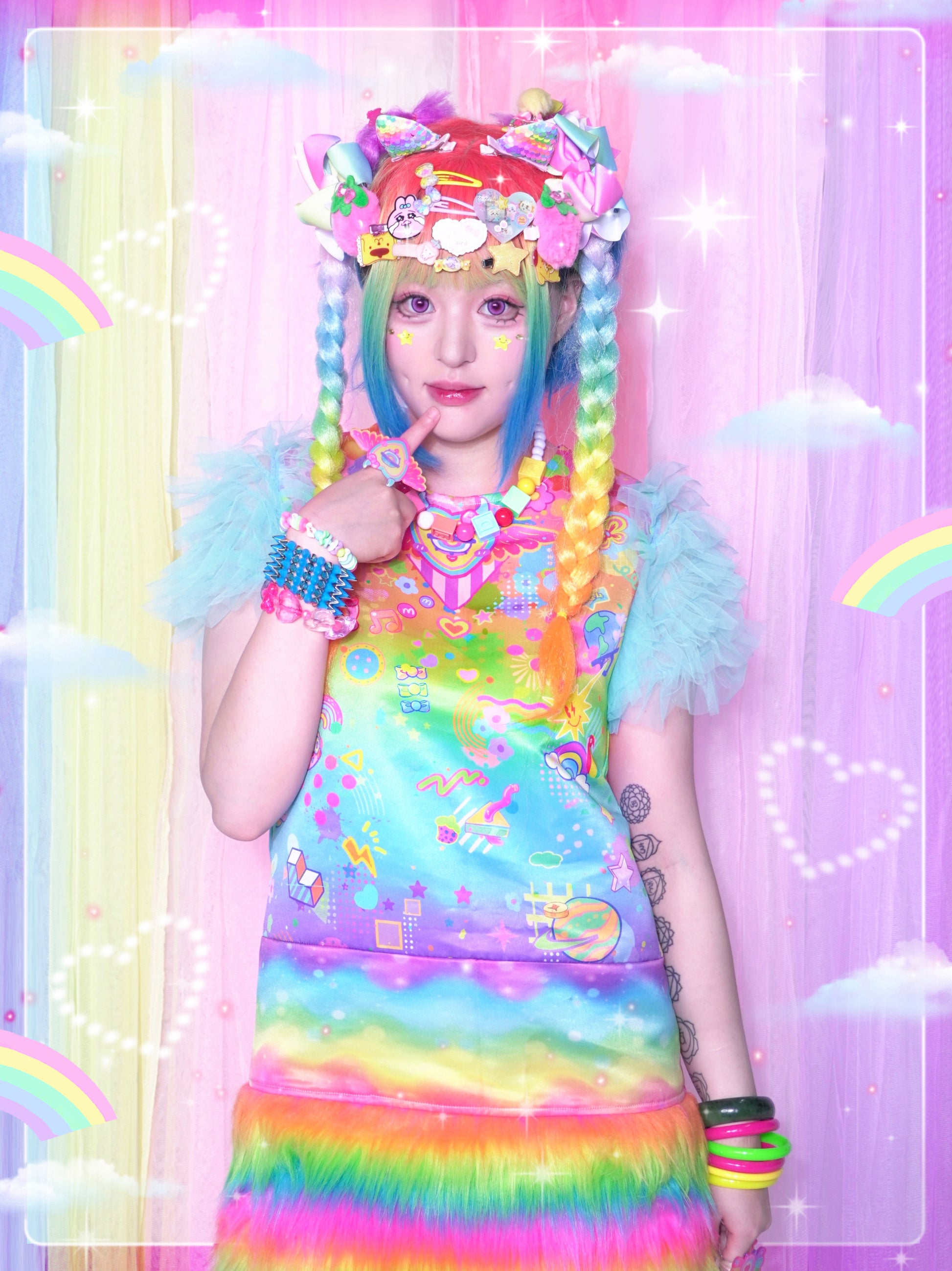 Dream Bubble - Decora Kei Dress Rainbow Collar Sheer Ruffle Dress dress Dream Bubble