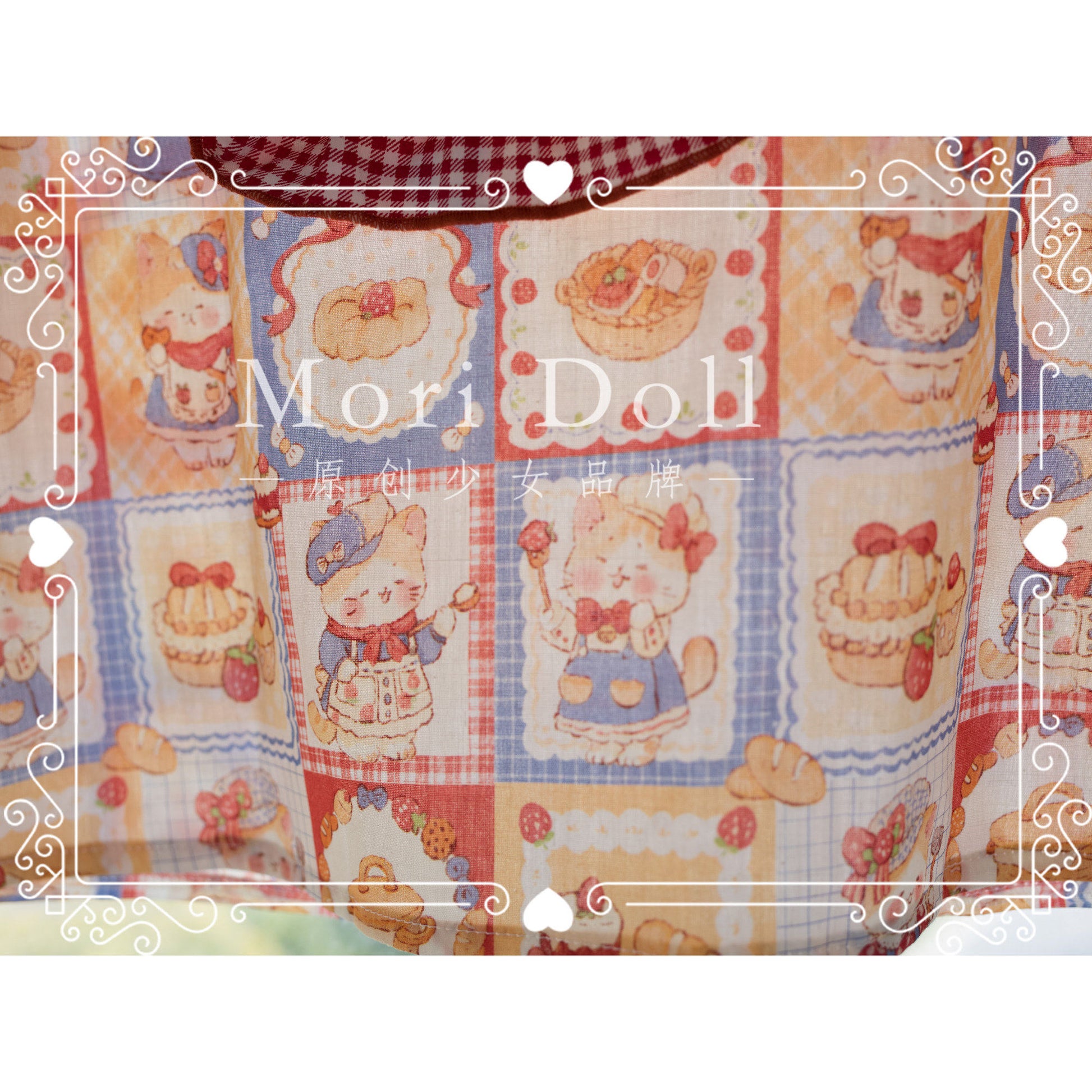 Mori Doll - Cat Print Plaid Cotton Blouse shirt Mori Doll