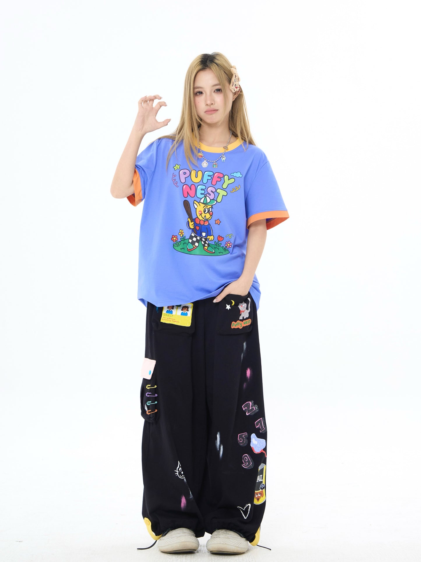 Robootoo - Blue Monster Print Oversized T-Shirt tshirt Robootoo