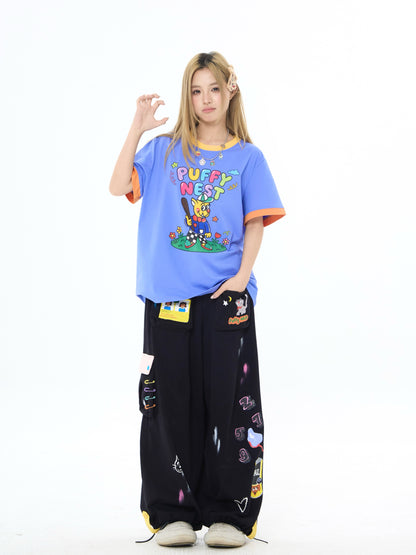 Robootoo - Blue Monster Print Oversized T-Shirt tshirt Robootoo