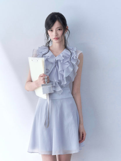 SOS SEAMSTRESS - Misty Blue Ruffle Dress dress SOS SEAMSTRESS