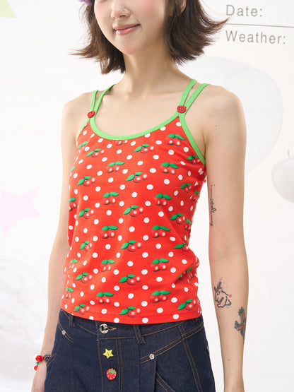 FRUITS Red Cherry Knit Tank Top | Original Cherry Dot Print Camisole camisole Fruits