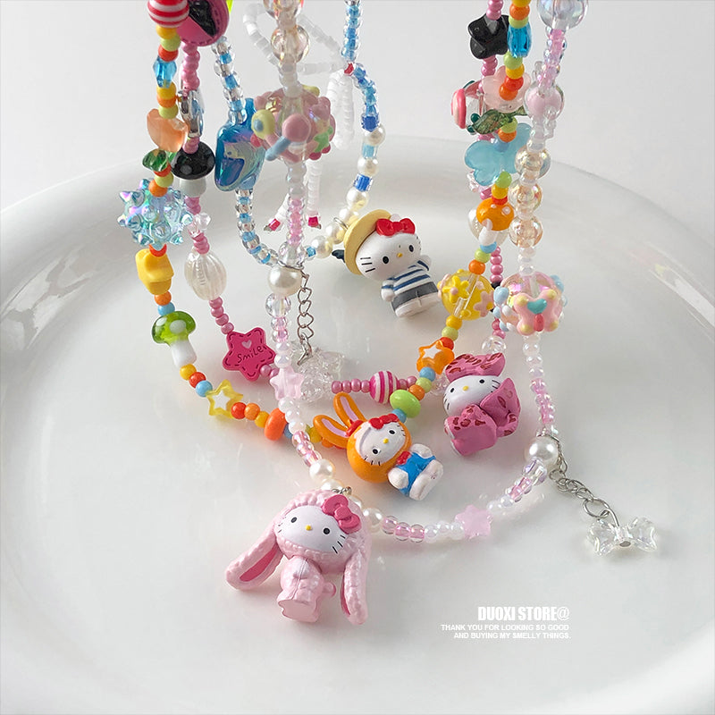 DuoXi - Decora Kei Beaded Kitty Bunny Cartoon Necklace Colorful Cute necklace DuoXi