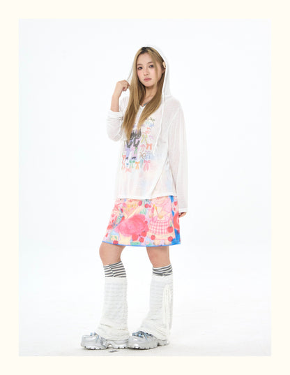 Robootoo - Blue Pink Cat Print Elastic Waist Skirt skirt Robootoo