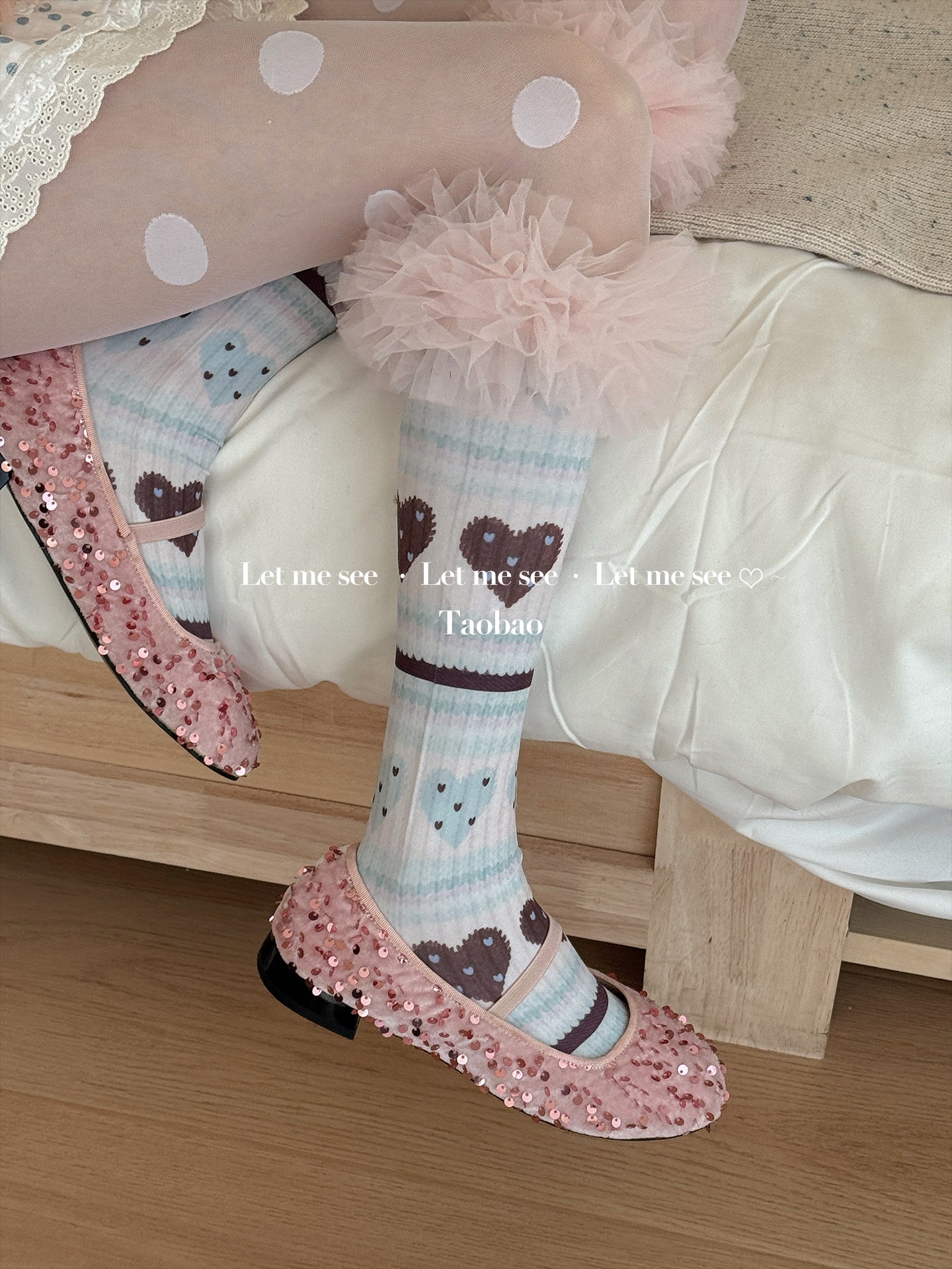 LET ME SEE - Heart Polka Dot Lace Socks socks let me see
