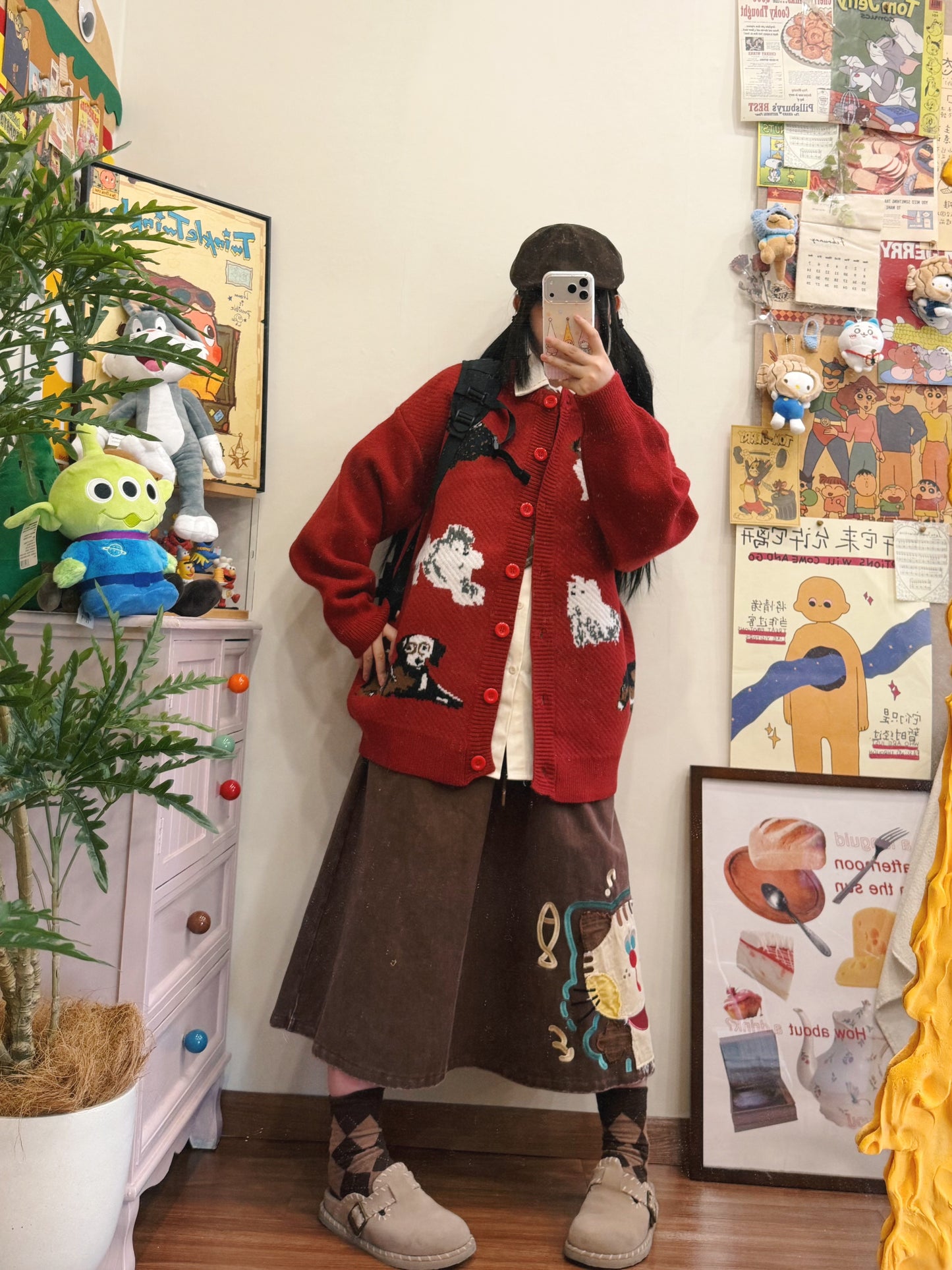 BIBULU - Kidcore Retro Christmas Knit Red Cardigan cardigan BIBULU