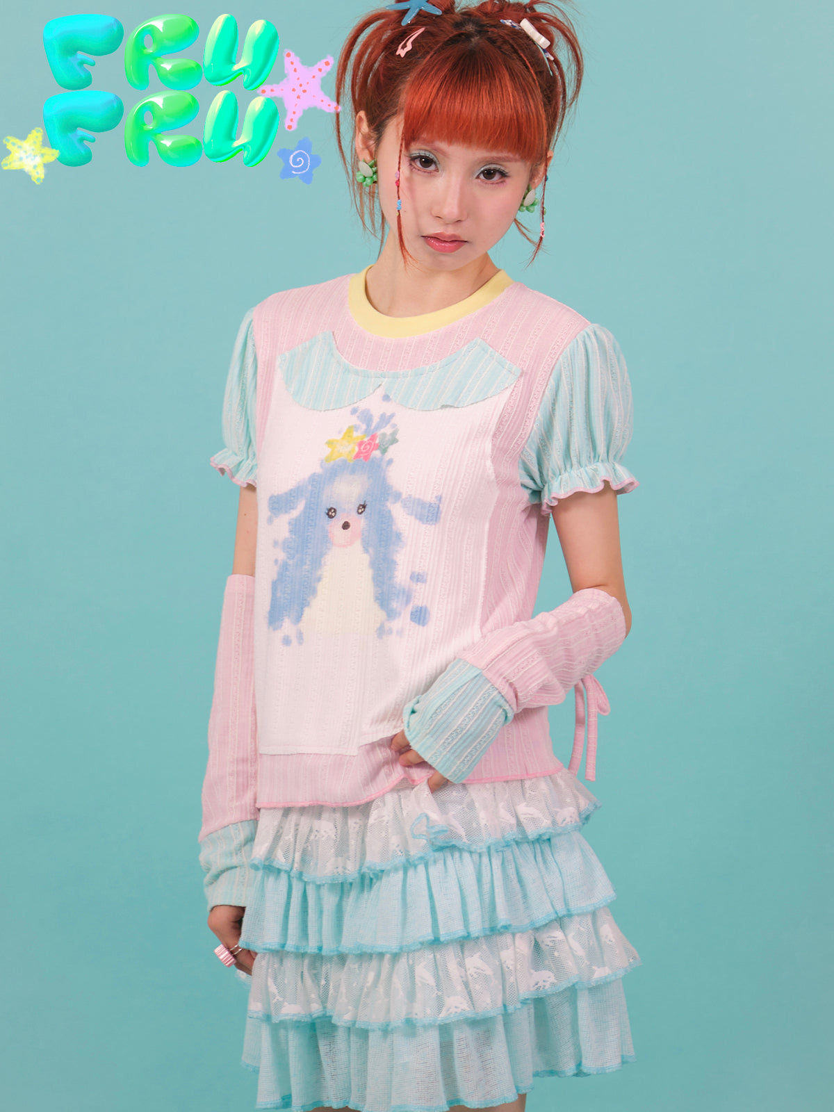 FruFru Summer Colorblock T-shirt | Dog Print Cotton T-shirt | Casual Short Sleeve Tee shirt frufru