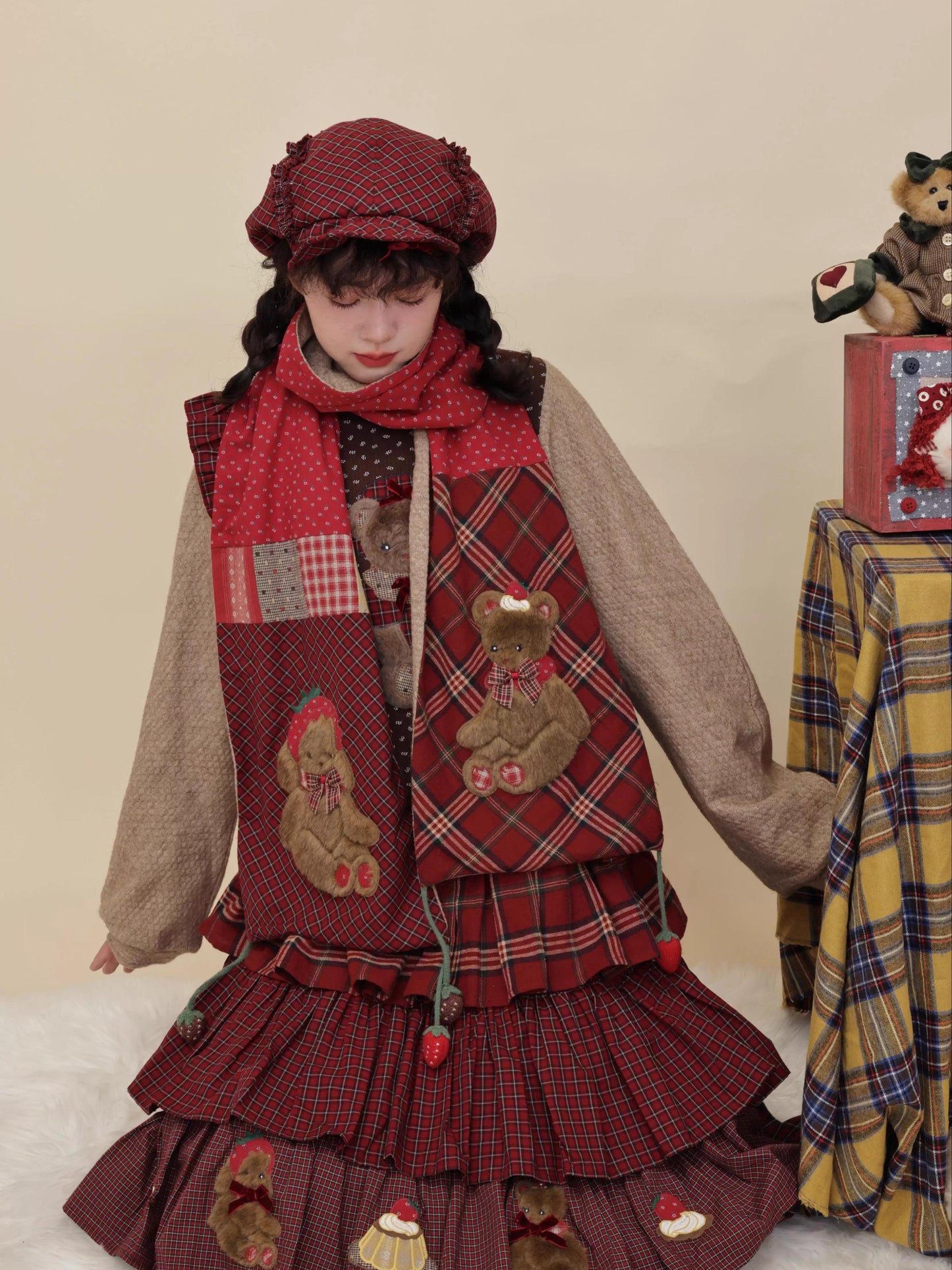 SemenCoicis - Kawaii Scarf Patchwork Plaid Floral Scarf scarf SemenCoicis