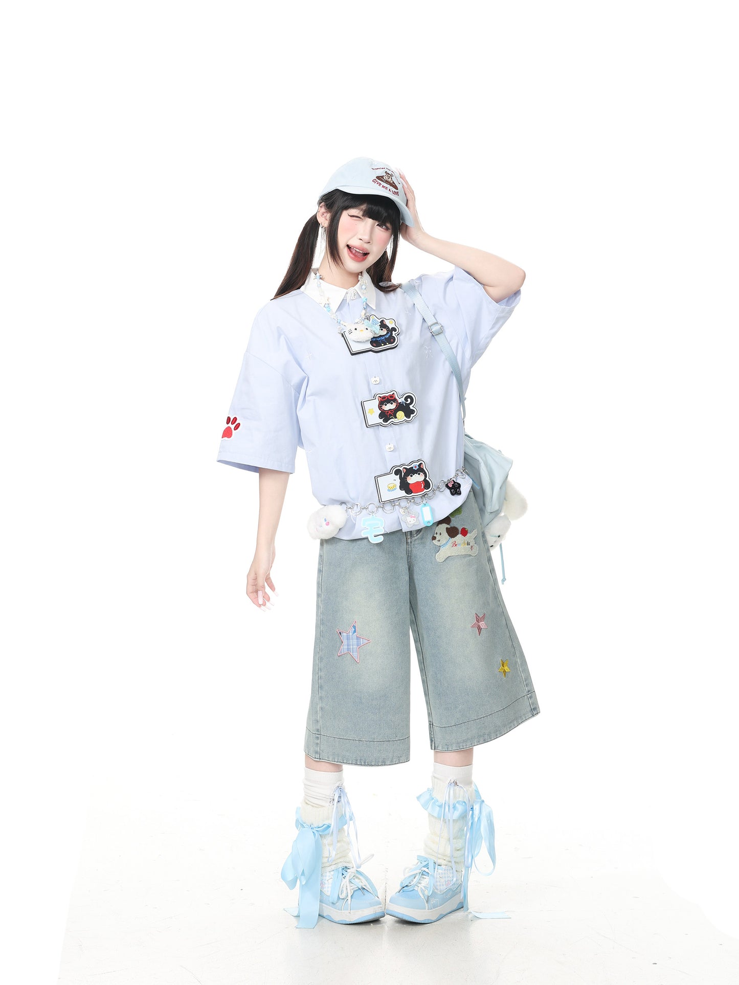 Languid Park - Cat Embroidered Bow Shirt shirt Languid Park