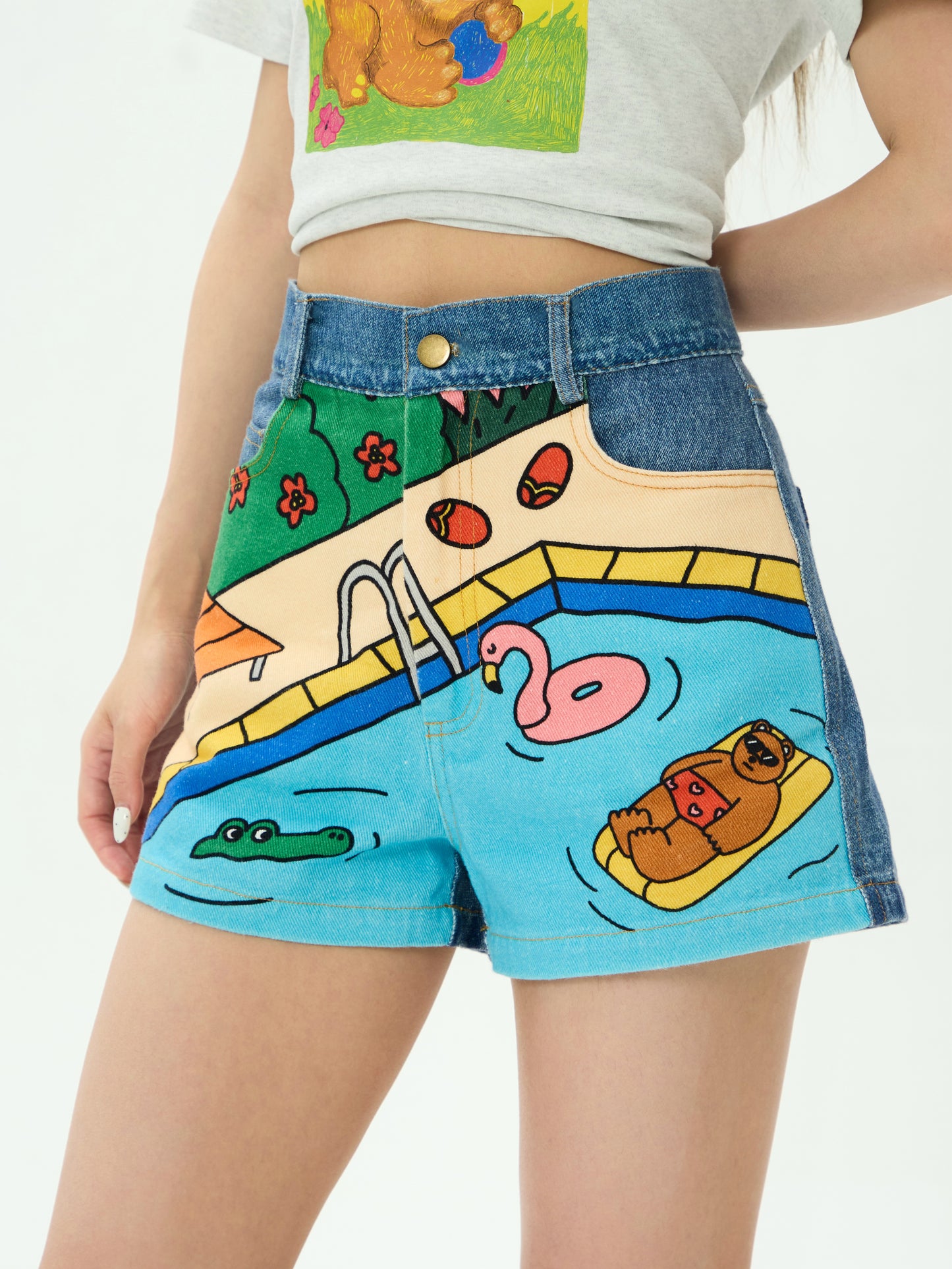 Robootoo - Blue Pool Print Denim Shorts shorts Robootoo