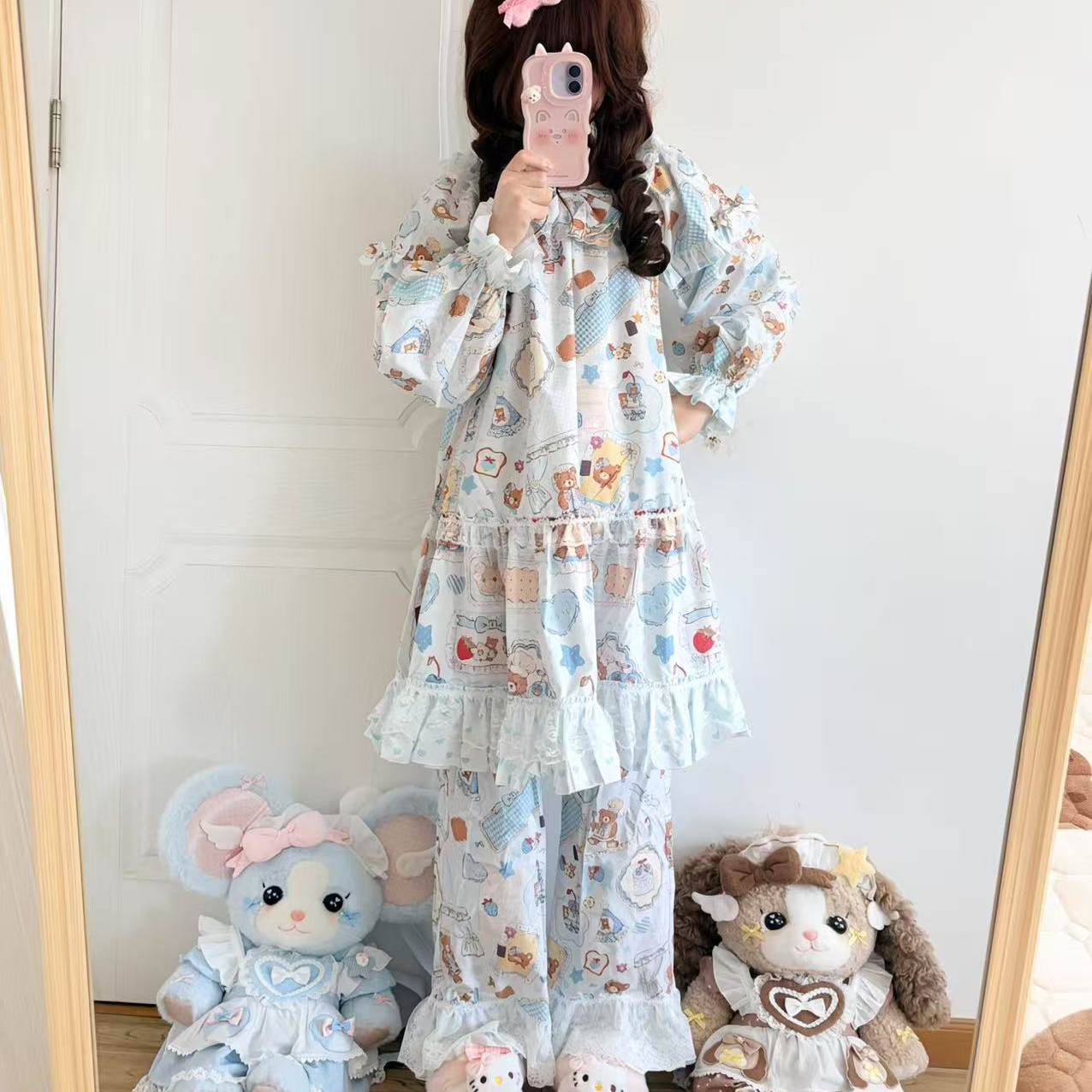Sweet Dream Bear - Pink Cotton Sleep Dress Set pajama A Cat