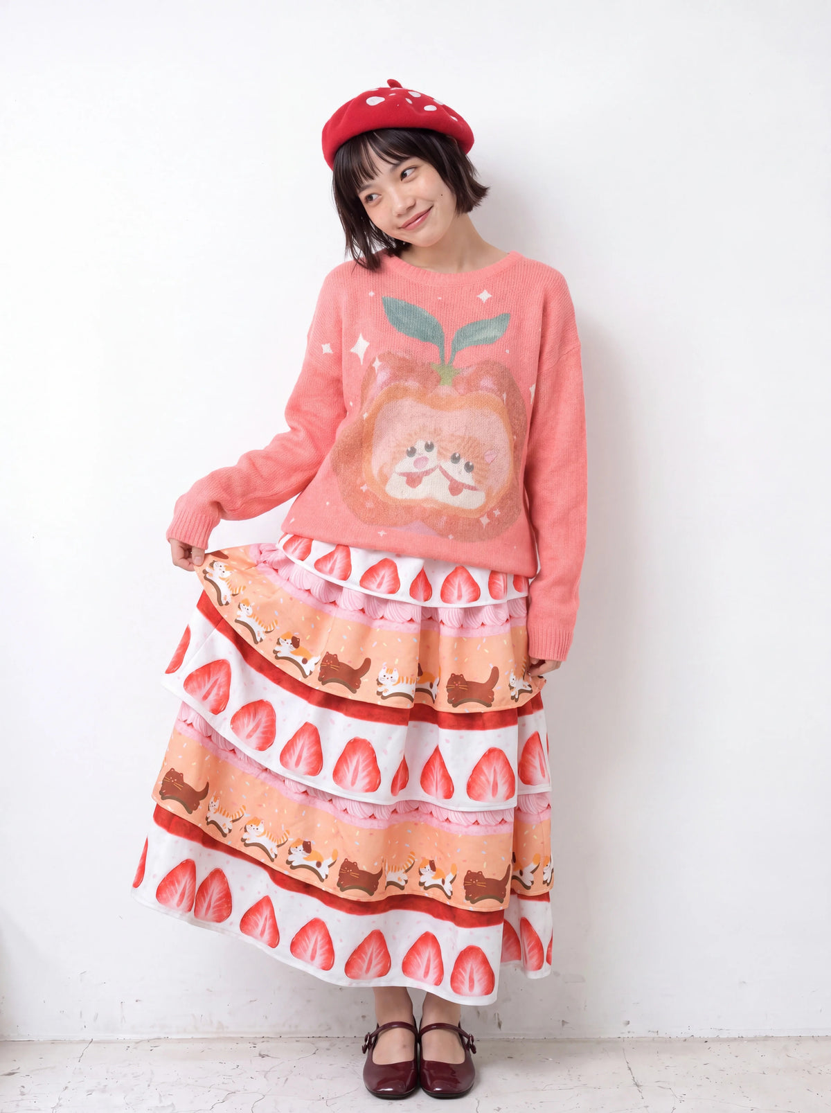 MeowMeow Bug - Strawberry Mille-Feuille Cat Layered Cake Skirt skirt MeowMeow Bug