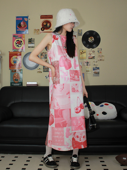 NeogoMade - Y2K Pink Retro Spliced Vest Dress dress NeogoMade