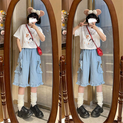 Naive – Embroidered Bear Denim Shorts pants Naive