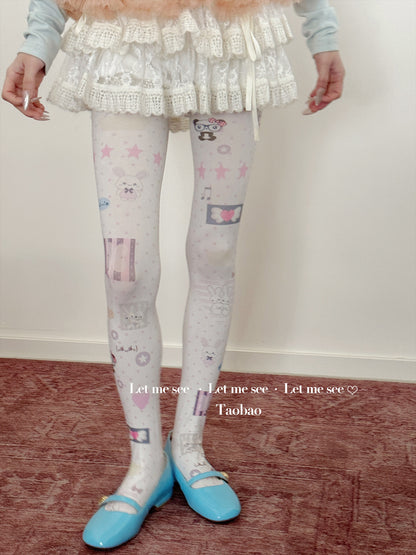 LET ME SEE - Cute Cartoon Printed Tights tights let me see