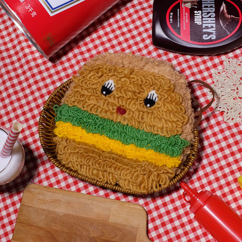 Meugler Non-edible Burger Handcrafted Wool Crochet Crossbody Camera Bag