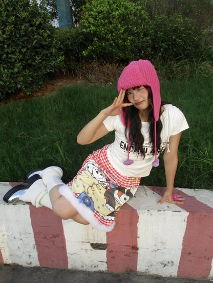 Autumn Oxygen - Kawaii Furry Trim Plaid Mini Skirt skirt Autumn Oxygen
