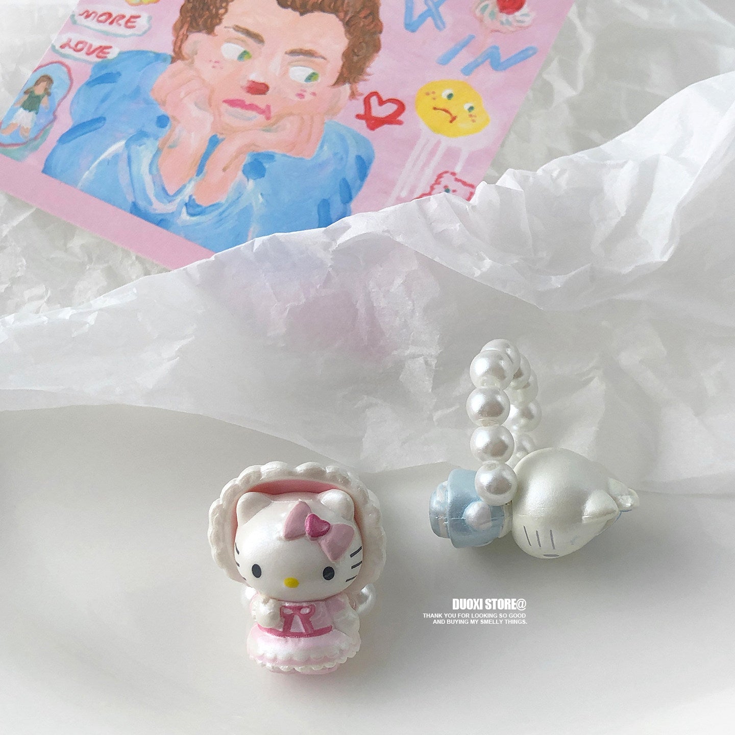 Duoxi - Kawaii Kitty Pearl Beaded Ring ring DuoXi