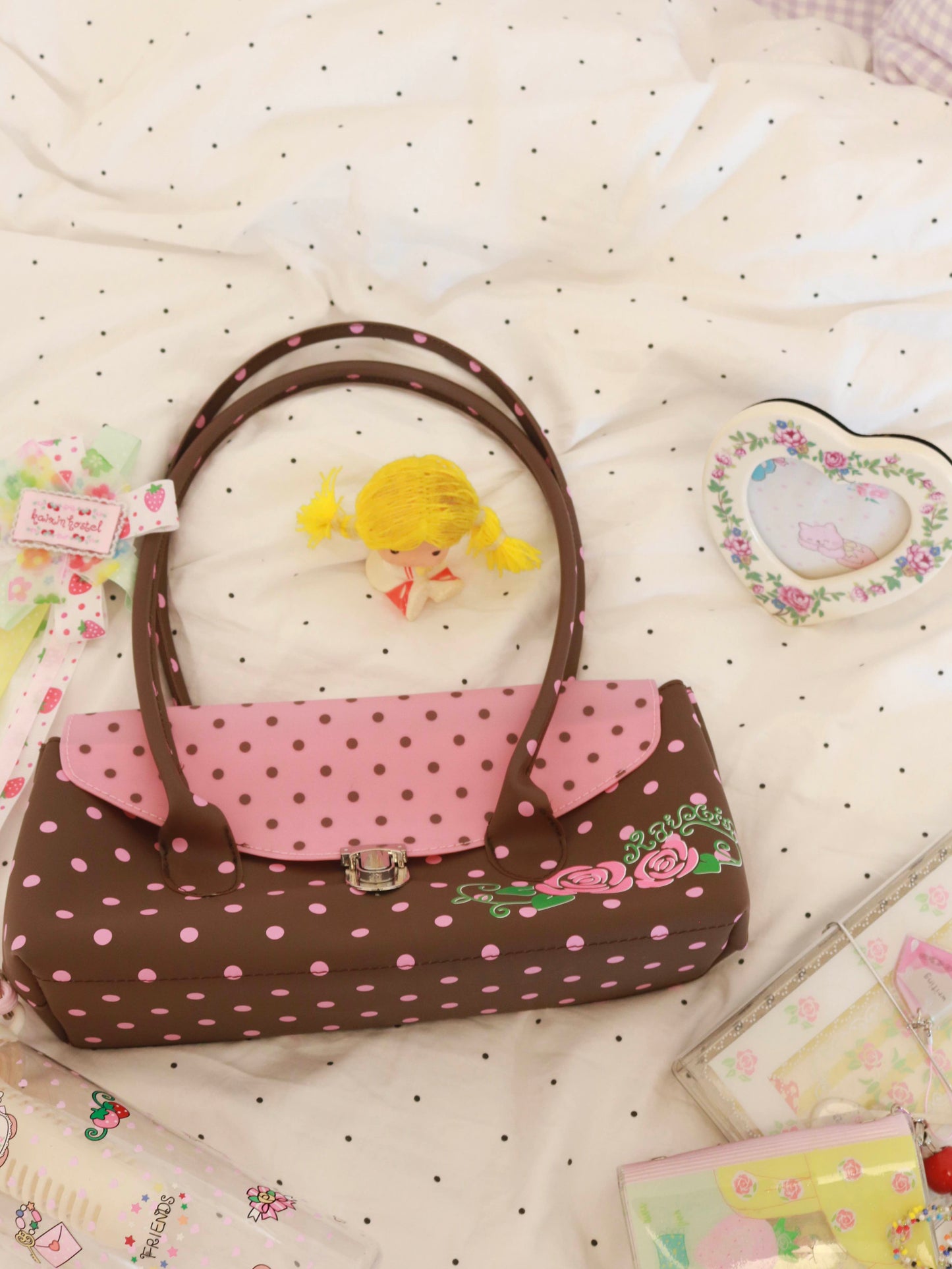 KaiXin Hostel - Rose Polka Dot Jelly Tote Bag bag KaiXin hostel
