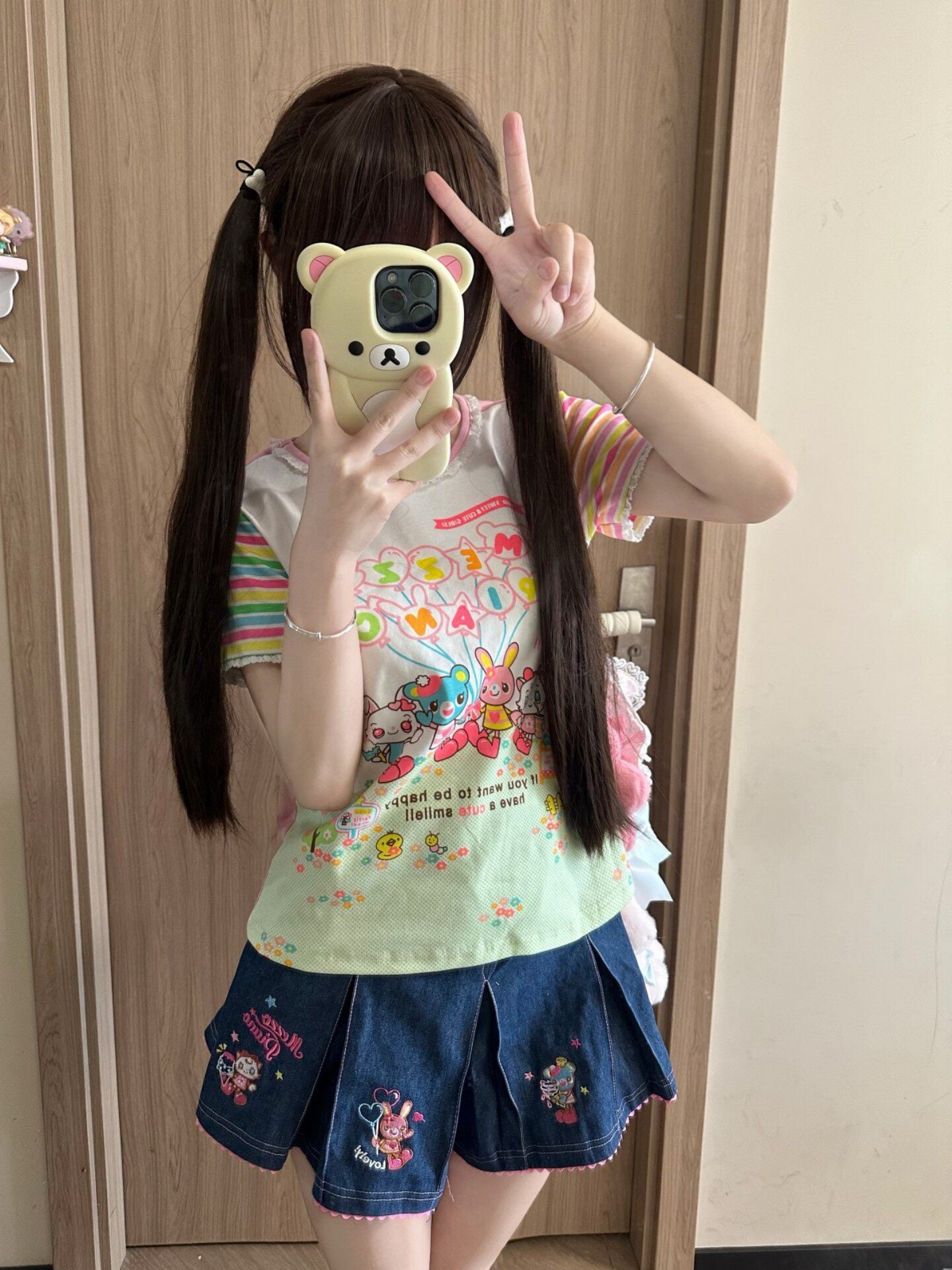 Blurred Bear - Jojifuku MP Style Tee & Denim Skirt Set set Blurred Bear