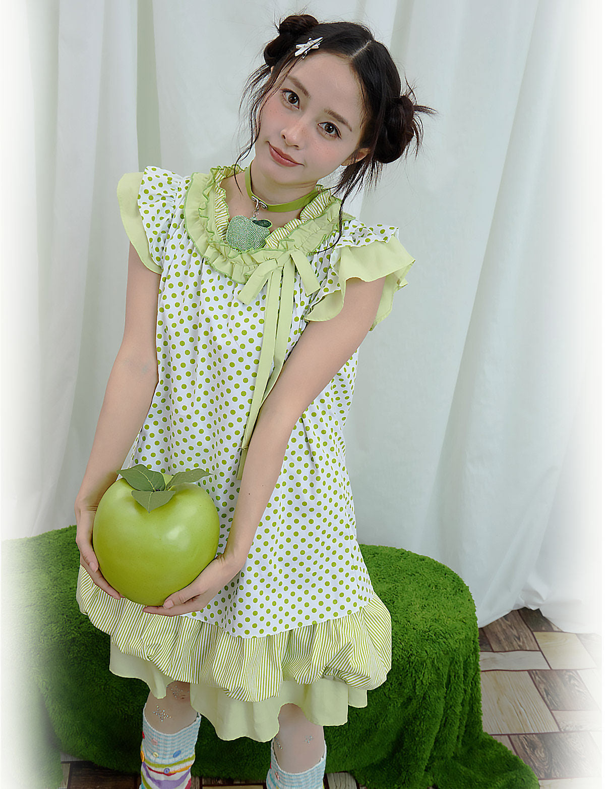Moon Meadow - Green Polka Tiered Dress dress Moon Meadow