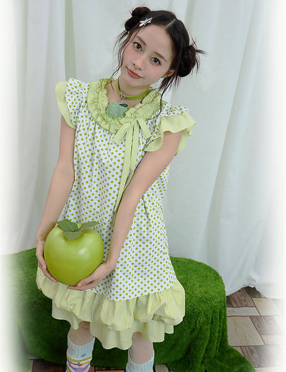 Moon Meadow - Green Polka Tiered Dress dress Moon Meadow