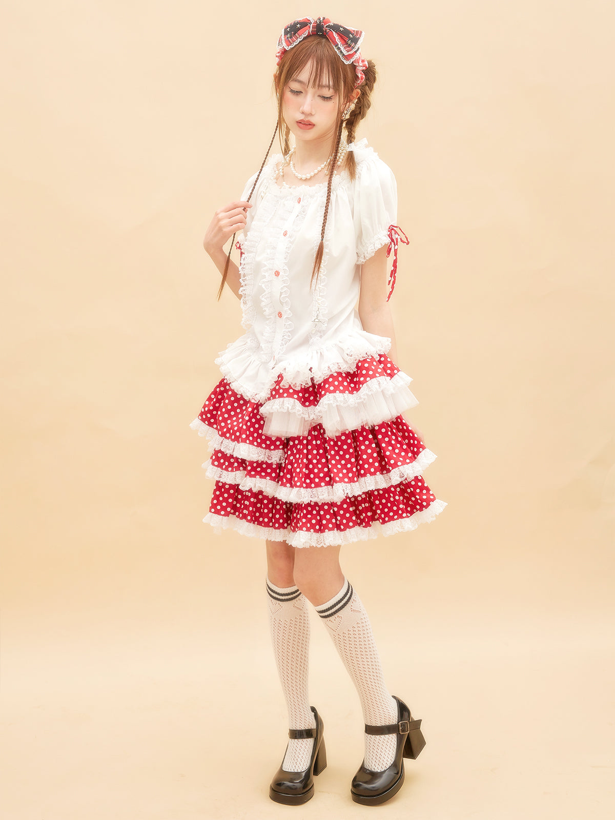 SOS MEME CLUB – Showa Retro White Blouse with Bow blouse SOS MEME CLUB