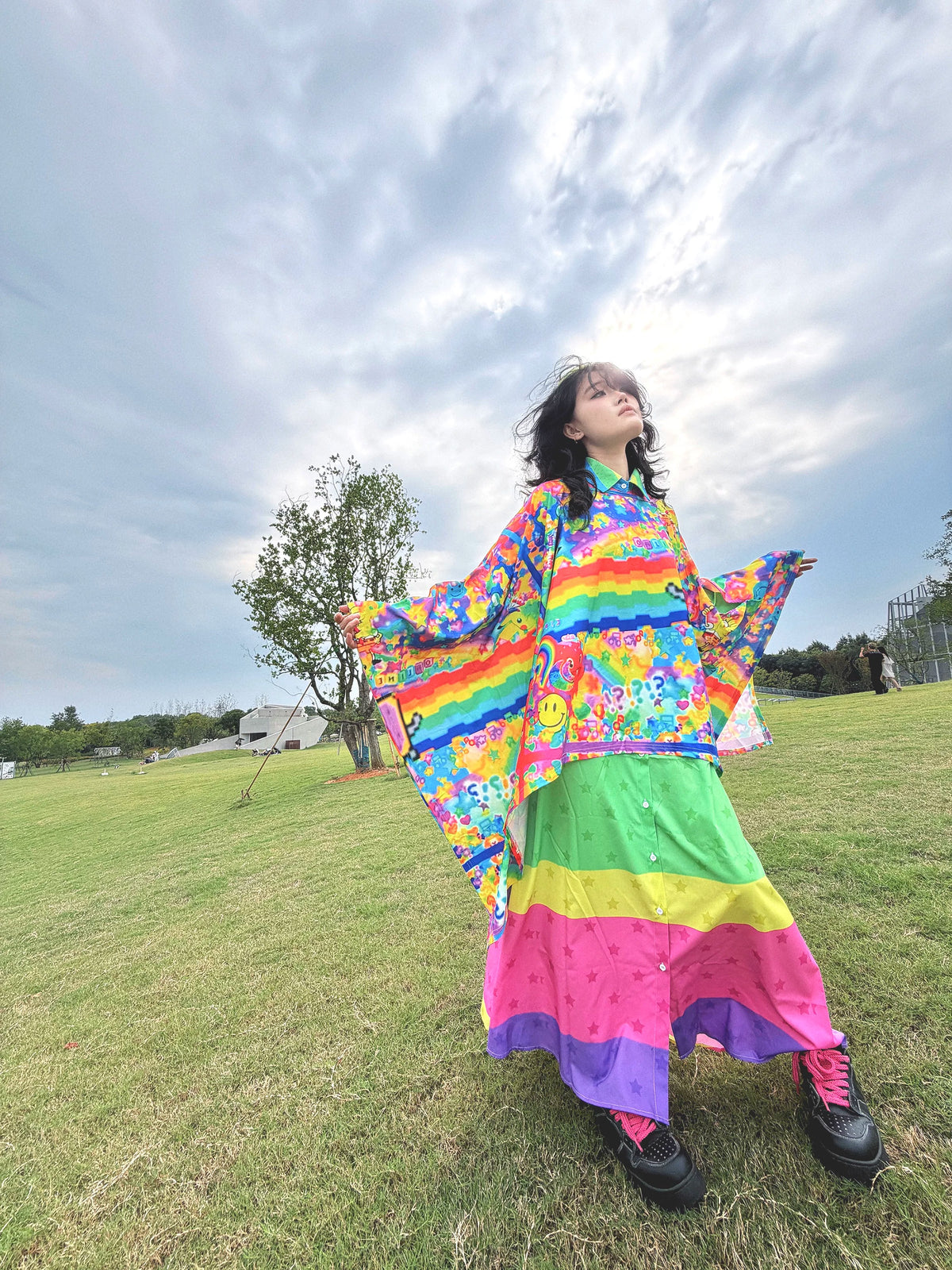 LEERROO - Y2K Smile Print Cape Top hoodie Leerroo