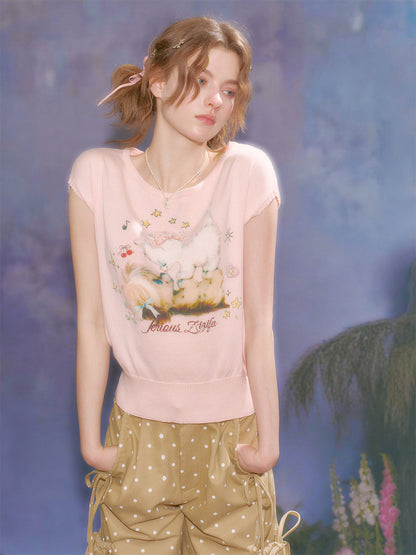 ziziFei - Pink Animal Print Knit Tee shirt ziziFei