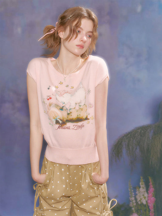 ziziFei - Pink Animal Print Knit Tee shirt ziziFei