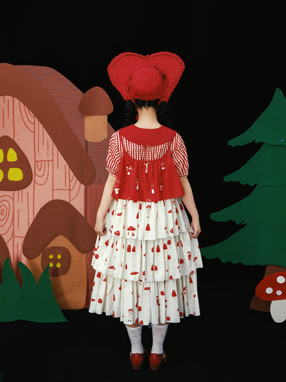 Meugler – Kawaii Red Mushroom Layered Ruffle Cami Dress