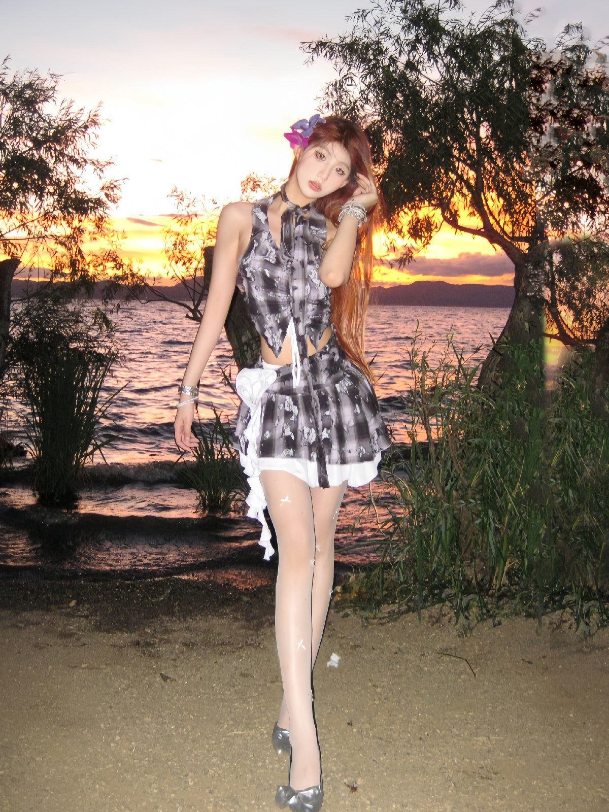 Allbubble - Purple Black Lace Mini Skirt skirt Allbubble