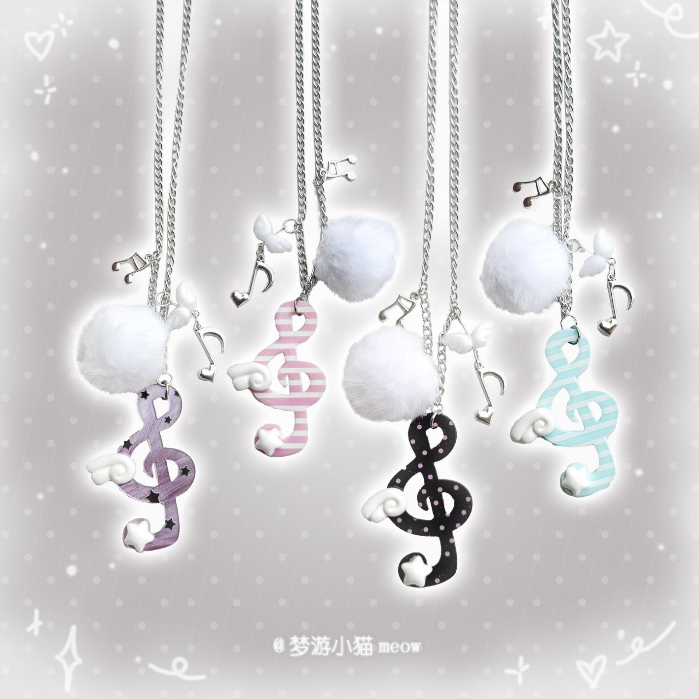 Vintage Polka Dot Music Note Necklace necklace Sleepwalking Cat