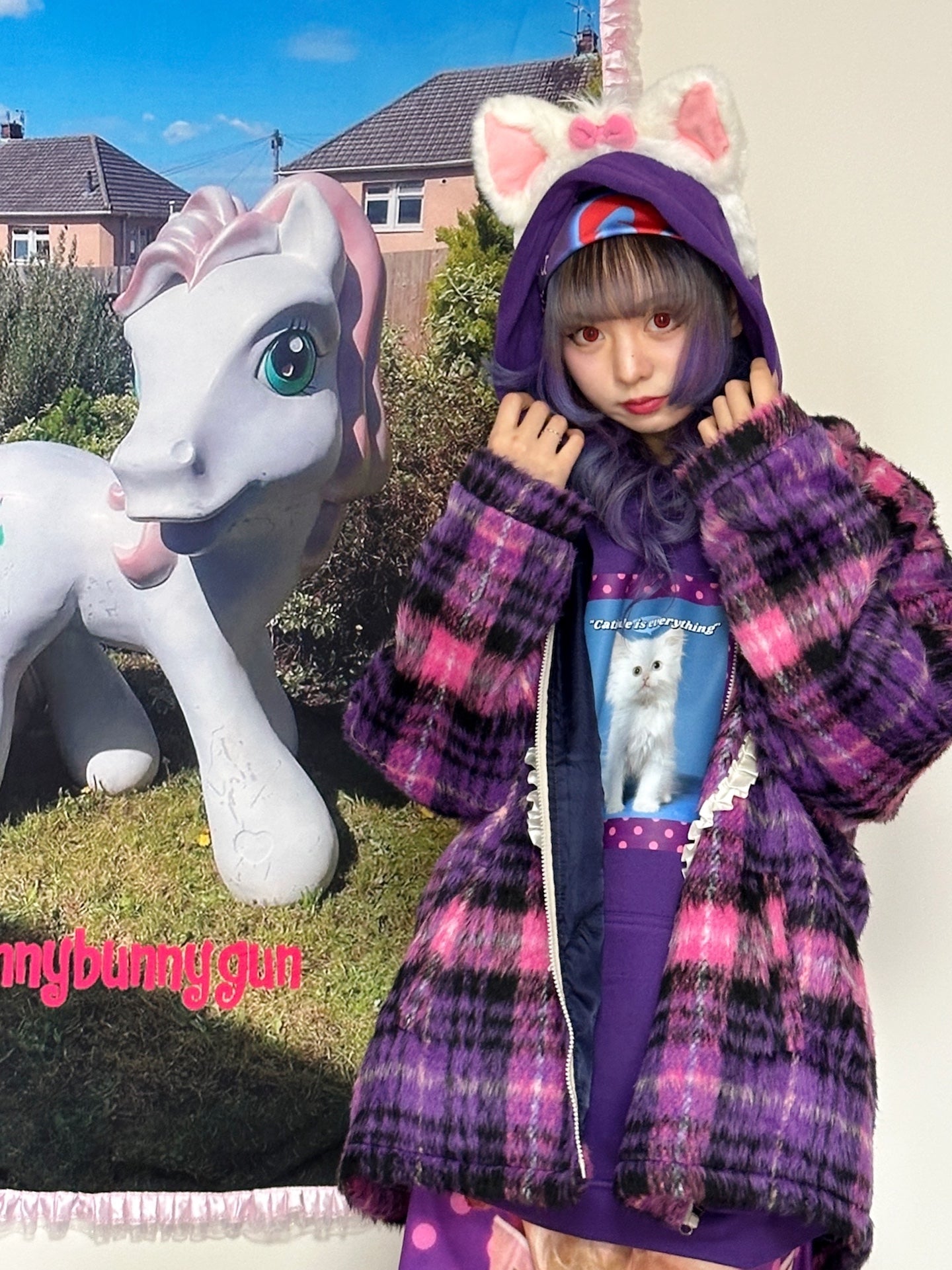 bunnybunnygun - Harajuku Purple Plaid Oversize Jacket coat bunnybunnygun