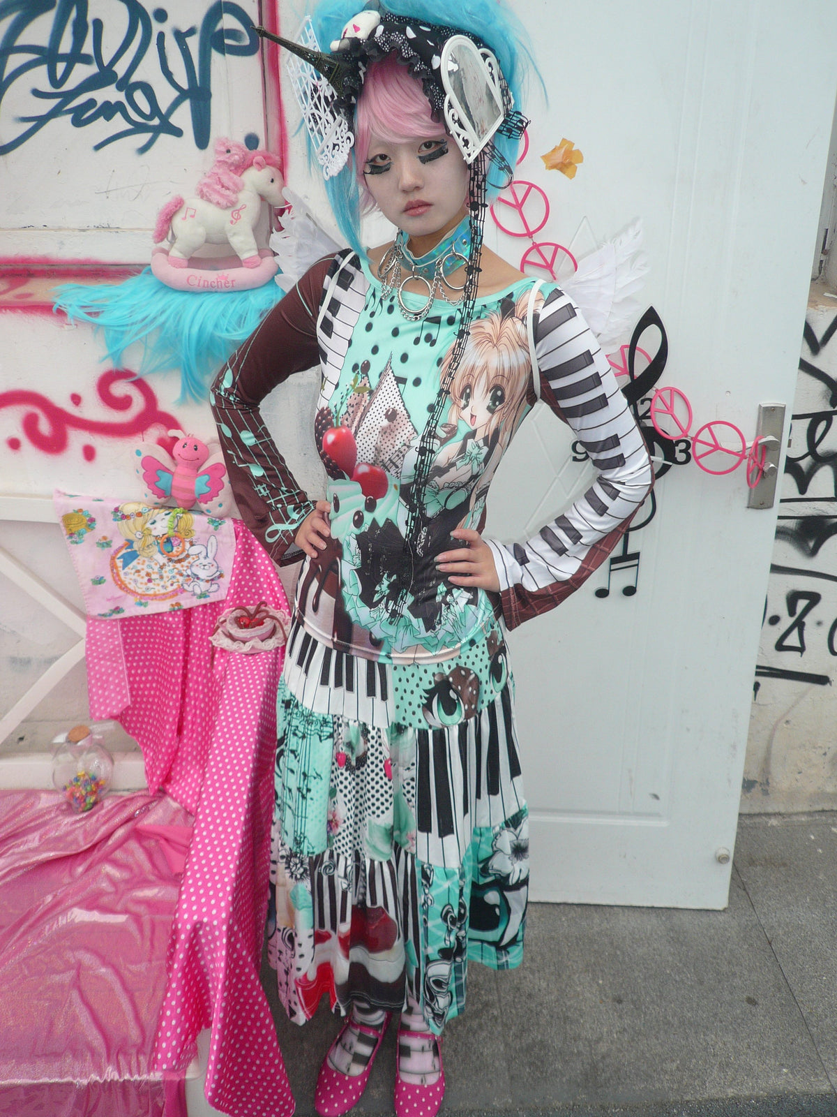 ki00bi00 - Mint Strawberry Kawaii Cake Skirt Set set ki00bi00
