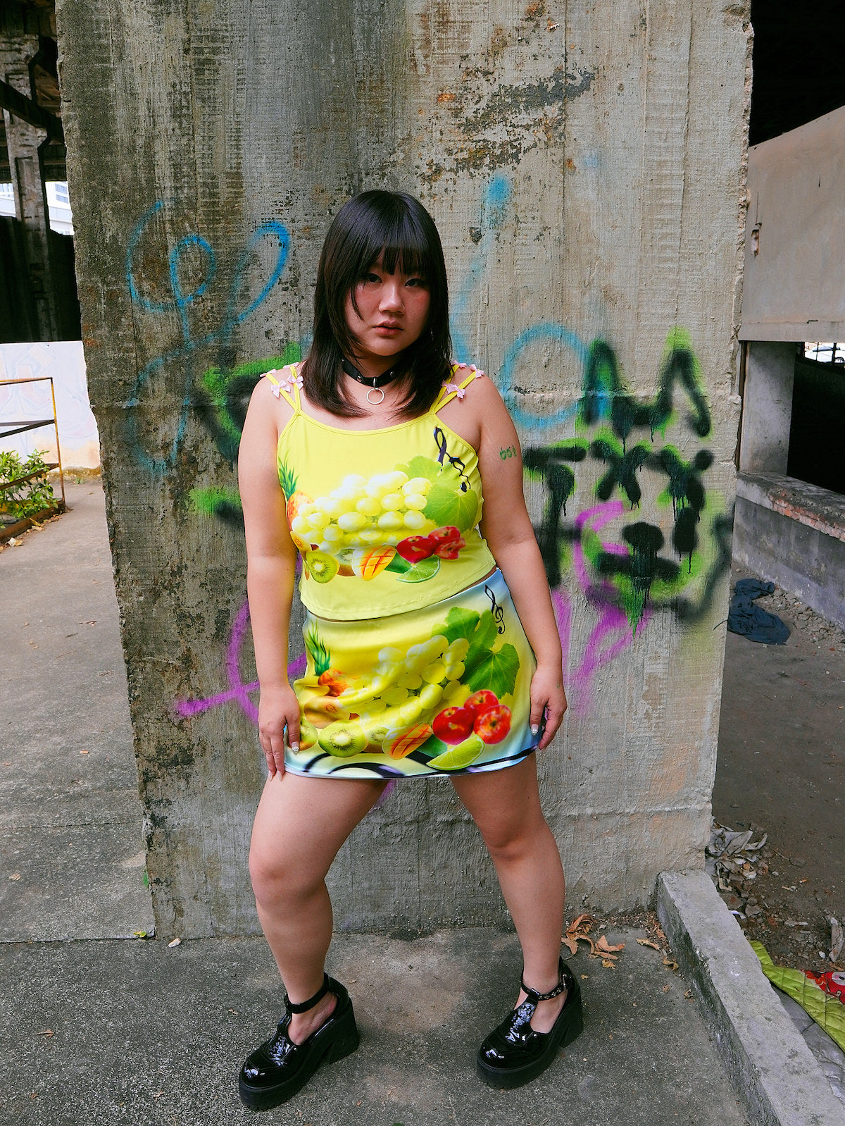 HotNipplesClub - Tropical Fruit Satin Skirt skirt Hot Nipples Club