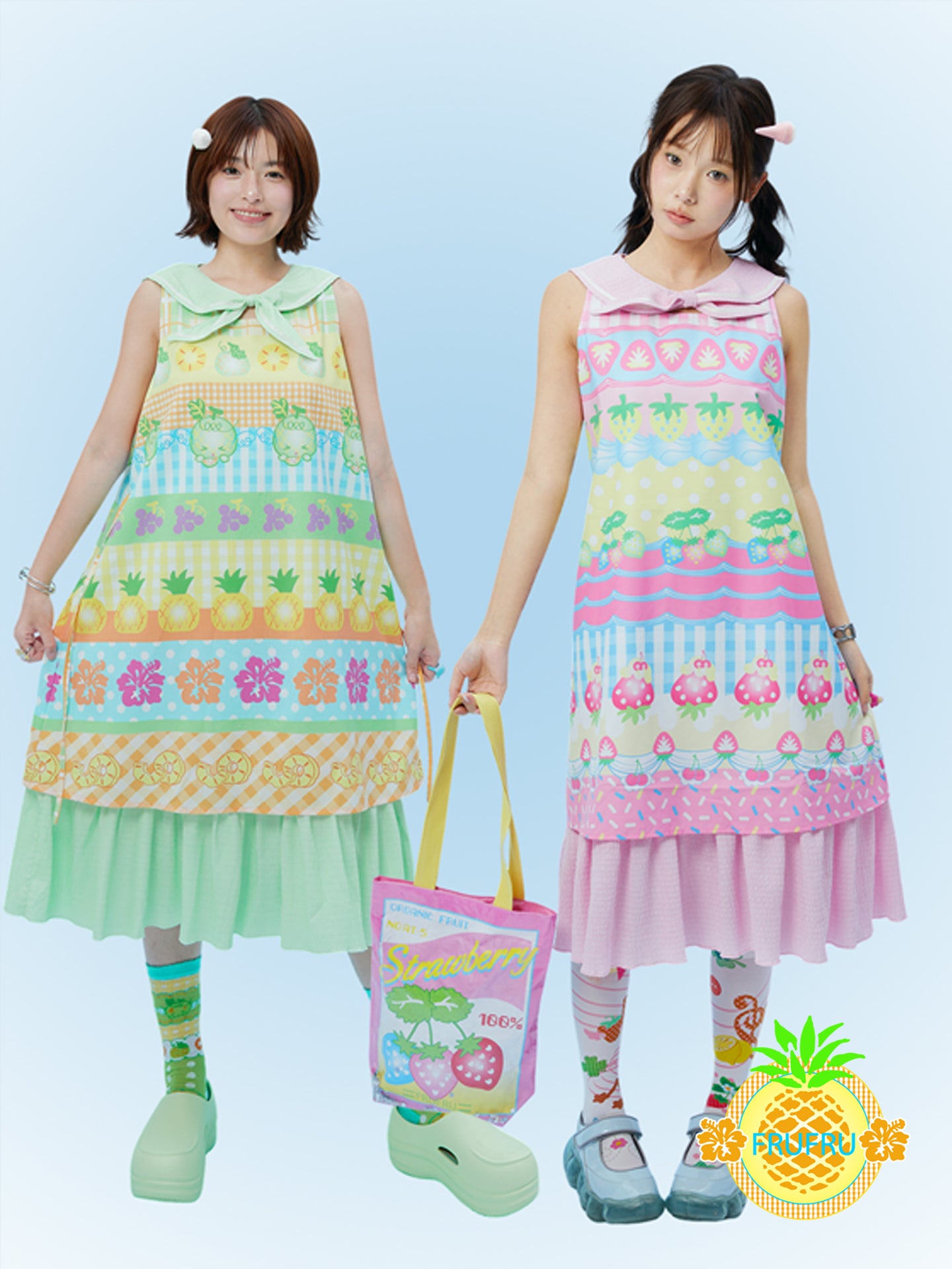 frufru - Kawaii Fruit Print Cotton Sailor Collar Dress for Summer dress frufru